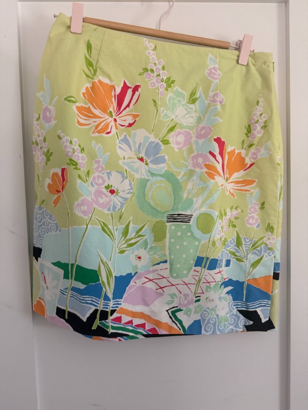 Vintage Talbots Watercolor Floral Skirt Size 10 Made in USA Cotton Pastel